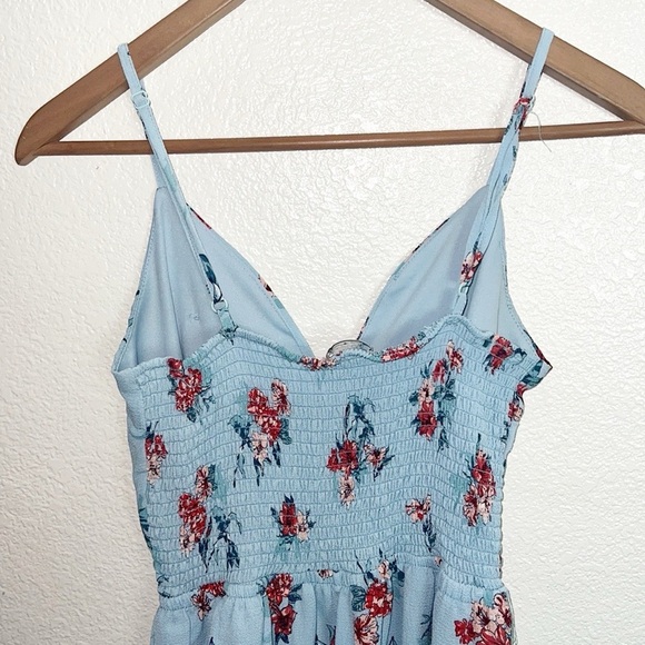 Charlotte Russe Blue Floral Bow Tank Top Keyhole Front Summer Mini Dress - Picture 8 of 9